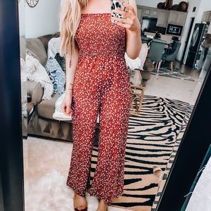 Floral print smocked top jumpsuit